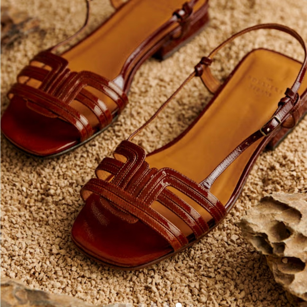 Sezane Josepha Low Sandals - Patent Mahogany- Size 38
